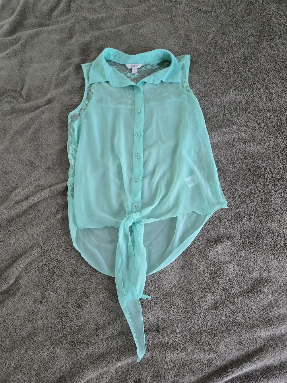 Candie's Mint Tie-Front Sleeveless Chiffon Blouse